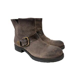 Cafenoir Ankle Bootie 38 Brown Buckle Strap Round Toe Leather Boho Chic Moto